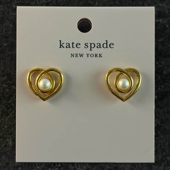 kate spade Jewelry - KATE SPADE NWT Cream Gold Infinity Heart Stud Earrings Gold